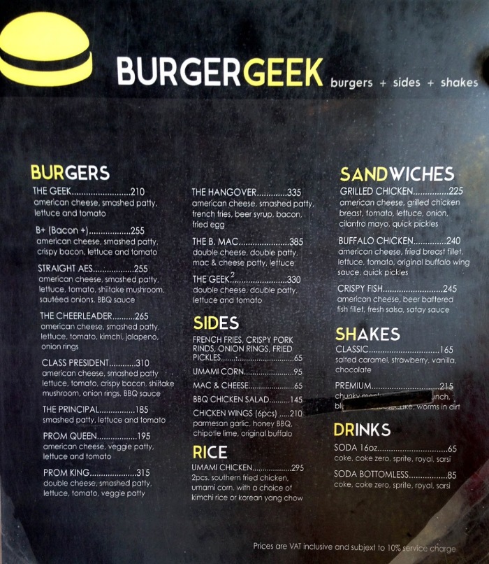 Image result for burger geek menu